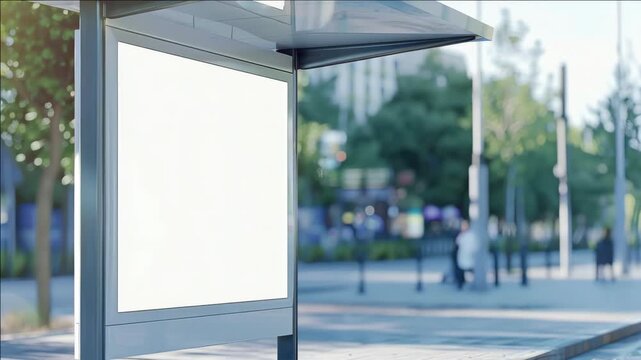 A modern bus stop with a protective covering for passengers.