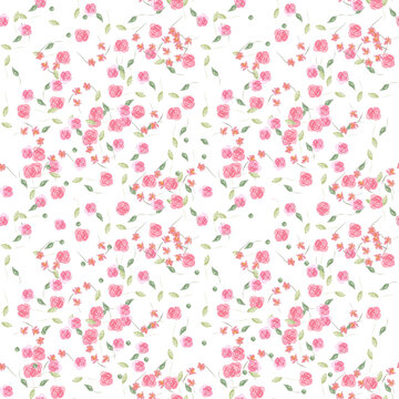 pattern con piccoli fiori rosa su sfondo bianco