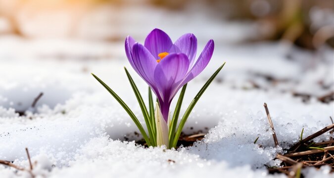 Crocus flower in sonw
