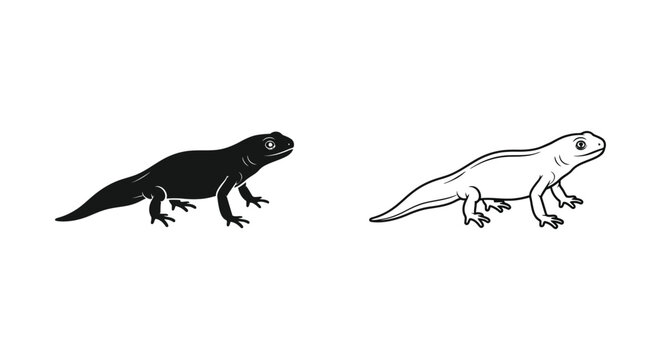 Lizard icons, black and white lizard silhouettes, reptile vector graphics, animal illustrations