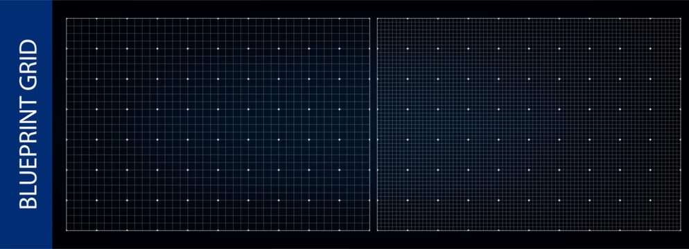 Grid checkered paper for black scan overlay, blueprint bg. Digital HUD lines and points, square Tech Dot texture. Architectural drawing of cyber diagrams, millimeter measuring or cut mat construction