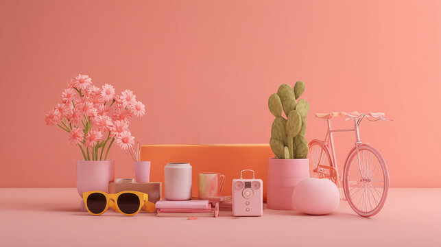 Objetos variados con ambientaci&oacute;n de primavera