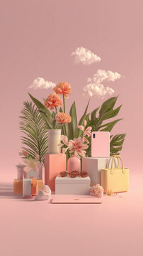 Podio para escaparate o presentaci&oacute;n de producto en primavera