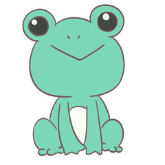 Fototapeta premium Cute Teal Green Frog Cartoon Character Sitting and Smiling Happily