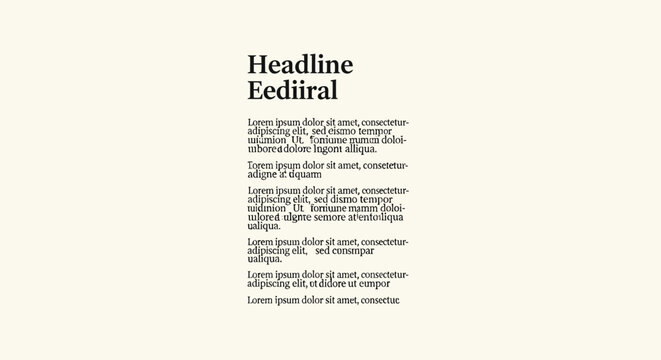 Minimalist editorial layout template, clean typography design with lorem ipsum text, professional document page vector for print and web publishing
