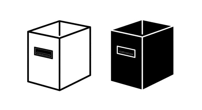 Vector illustration of set of two open storage boxes with handles, outline and silhouette style on a transparent background