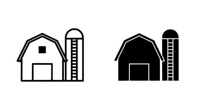 Vector illustration of farm barn and silo icon set, agricultural building vector illustration on a transparent background