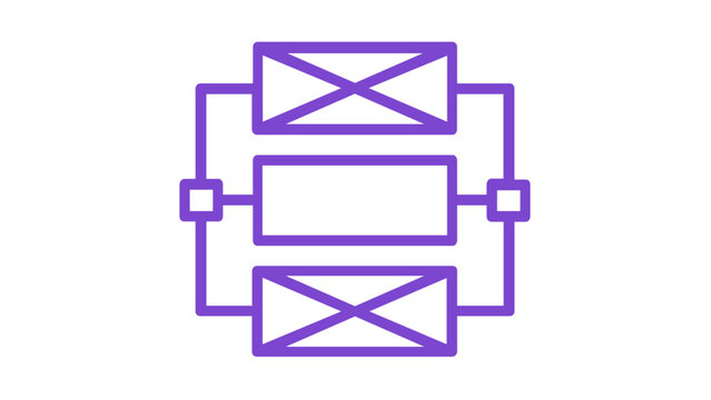 Vibrant blue and purple gradient vector icon illustration representing a mobile application wireframe layout, featuring structured content blocks for UI/UX design and software development.