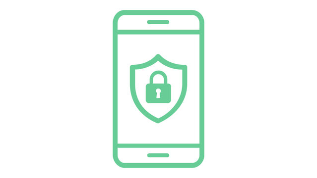 Mobile security vector icon illustration featuring a smartphone with a shield and padlock on the screen, representing data protection, app safety, and cyber security in a flat minimalist style for