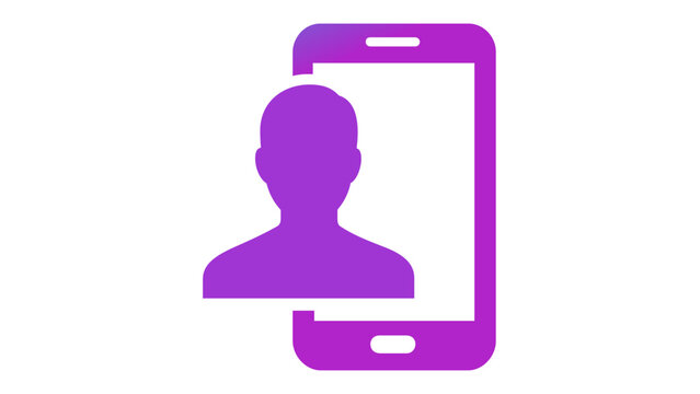 Scalable vector icon illustration of a mobile user profile with a person silhouette and smartphone in a modern blue to purple gradient style, ideal for app development and digital interfaces.