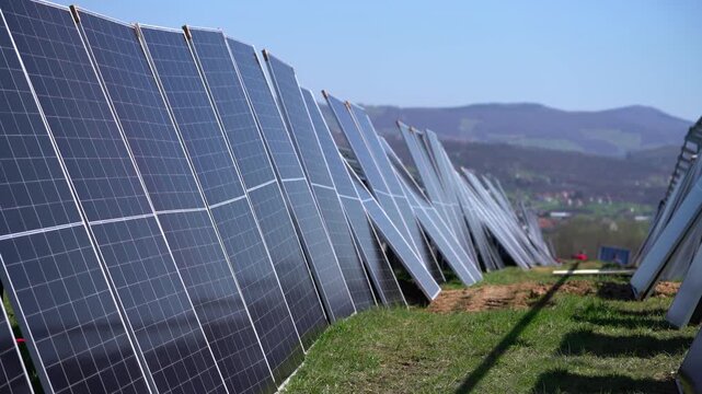 Construction of a Solar Power Plant, installation panels - (4K)