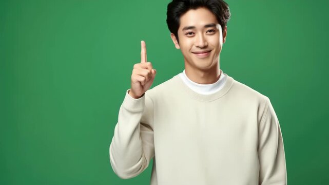 Smiling entertainer in casual sweater, showing thumbs up for positive promotion.
