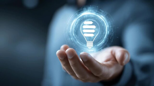New ideas come to life with a glowing light bulb in hand during a brainstorming session at the office
