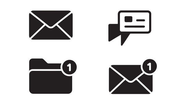 Email Communication Icons Set Minimal Black Message Chat File Folder Business Digital Symbols