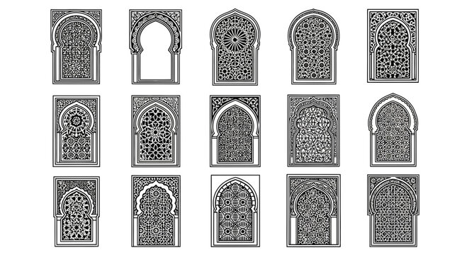 Intricate Islamic Window Designs: A Collection of Traditional Arabesque Architectural Elements