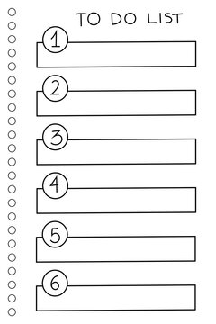To do list checklist template with numbered rectangular boxes, minimal outline design. Ideal for planners, productivity apps, UI, checklists, task management, printables. High resolution PNG