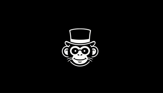 Monkey character wearing a top hat and glasses is shown in a stylized graphic format suitable for branding or creative design projects.
