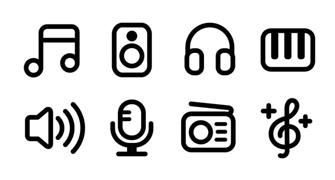 music icons with microphone and instruments and musical notation set