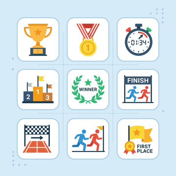 Collection of vector icons representing athletic achievements and competitive victories in sports