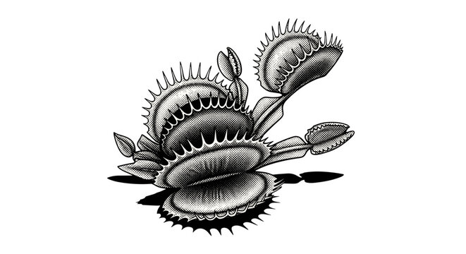 Illustration of venus flytrap plant with detailed leaves and traps