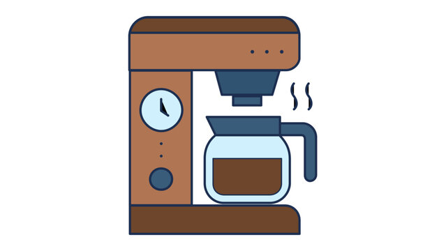 Smart Coffee Maker Vector Icon Illustration: Modern Flat Design of an Automated Drip Coffee Machine with Digital Clock and Glass Carafe for Smart Home Technology and Internet of Things Systems.