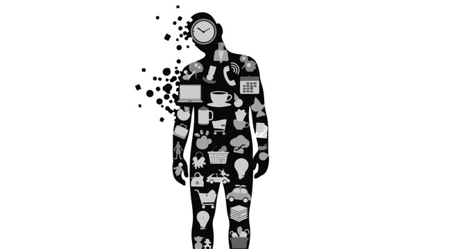 Collage human figure with exploding thoughts