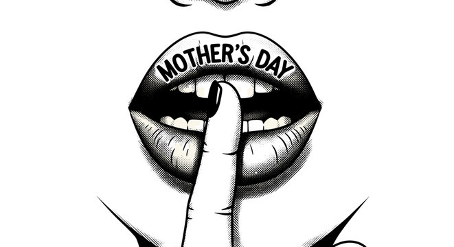 Mothers day concept with finger on lips and lips with banner