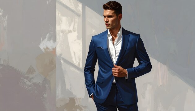 Handsome man in blue suit posing