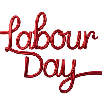 A Labour Day logo or icon with a red cursive design on a white background