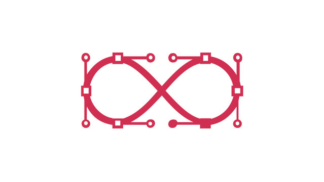Vibrant Yellow to Red Gradient Bezier Curve Infinity Symbol Vector Icon Illustration Representing Graphic Design Tools, Digital Art Creation, Path Editing, and Creative Scalable Vector Graphics.
