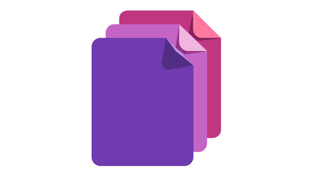 Vector icon illustration of three stacked document file folders with folded corners in purple and pink gradients, ideal for digital asset management, office organization, and graphic design.