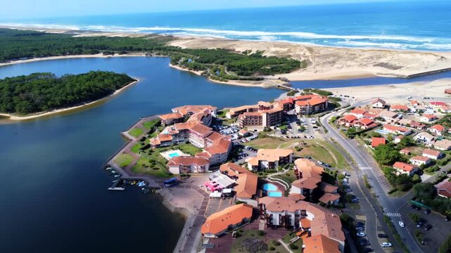 Aerial view of vieux boucau les bains village on the atlantic ocean coast