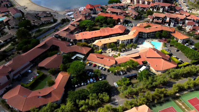 Aerial view of vieux boucau les bains village and marine lake