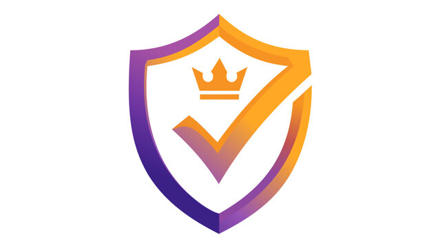 Premium Brand Identity Vector Icon Illustration Featuring a Shield with a Crown and Checkmark Symbolizing Security, Quality, Trust, and Protection in a Modern Purple and Orange Gradient Style.