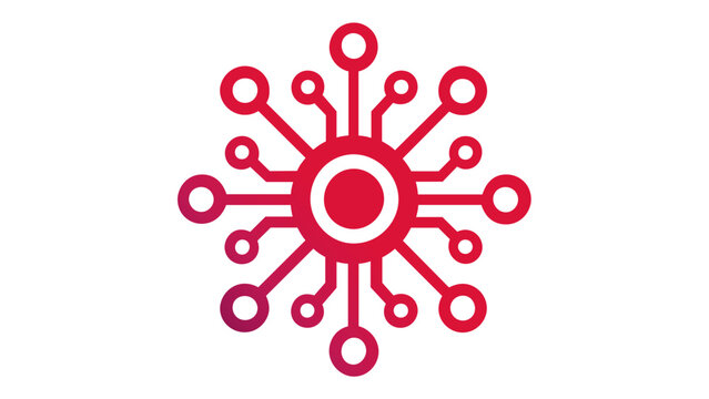 Vector icon illustration of a brand value symbol featuring a central hub with radiating network connections in a pink gradient. Minimalist flat design for business, technology, and branding.