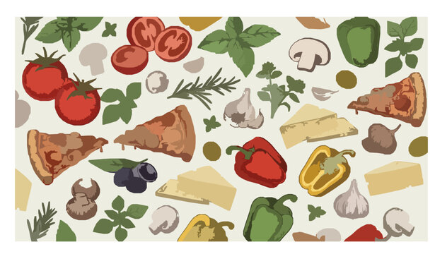 Italian Pizza Seamless Pattern Hand Drawn Food Vector Illustration