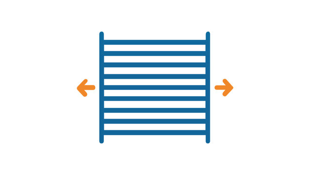 Minimalist vector icon illustration of a typography grid layout featuring horizontal blue bars and orange arrows pointing outward, representing kerning, tracking, and character spacing adjustments.