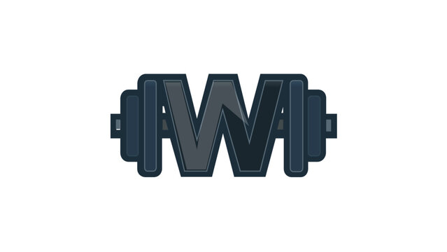 Metallic vector icon illustration of letter W combined with a barbell graphic, ideal for fitness branding, gym logos, strength training identity, and sports typography on a white background