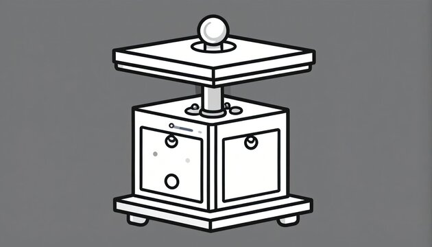 Illustration of a vintage magic trick box with a ball on top.