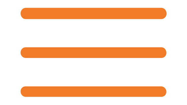Orange hamburger menu vector icon for web design and mobile app user interface. Minimalist flat illustration of three horizontal bars representing a navigation menu button, scalable graphic.