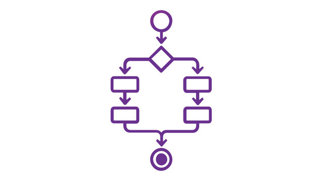 Minimalist gradient flowchart vector icon illustration representing a business process workflow, logic algorithm, or software development sequence for modern UX UI design and web applications.