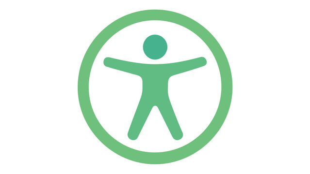 Professional blue and green gradient accessibility vector icon illustration showing a minimalist human figure within a circle, ideal for UX UI design, web accessibility, and digital interface.