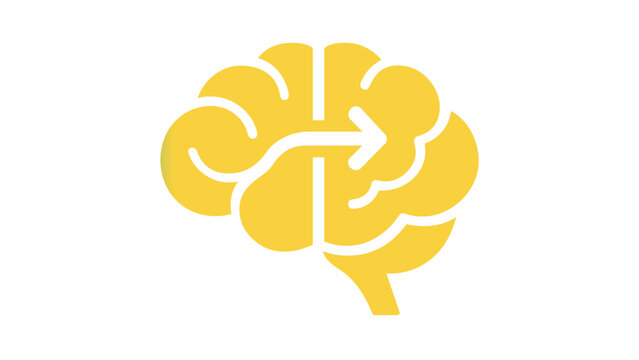Scalable AI-generated vector icon illustration of a human brain with a directional arrow, representing UX metrics, user experience design, cognitive processing, mental logic, and data flow.