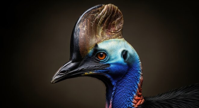 Dramatic Cinematic Portrait of Southern Cassowary with Prehistoric Casque