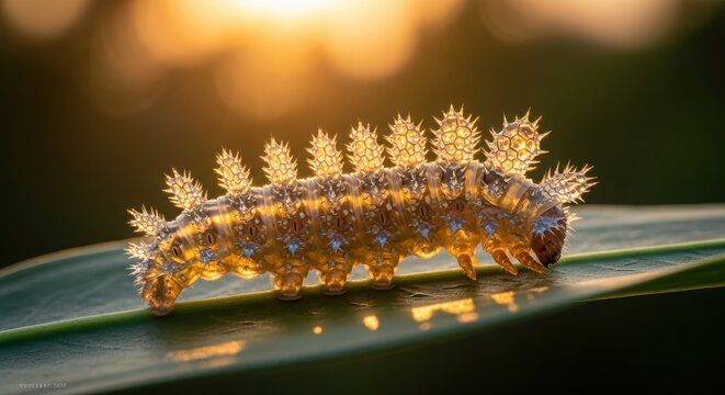 Macro Shot of Rare Transparent Dalceridae Larva on Green Leaf