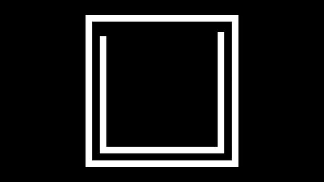 Minimalist square outline animation drawing in multiple colors on a black background. Stylish geometric frame motion graphics.