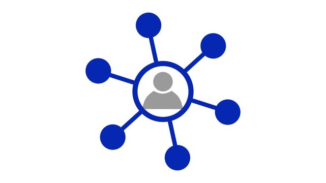 Blue social networking icon animation showing user connections. Concept of community, digital marketing, and social media reach.