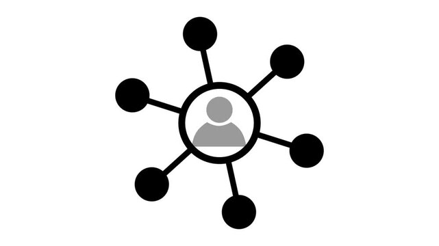 Black and white minimalist networking animation with user icon and nodes. Professional social connection and database concept.
