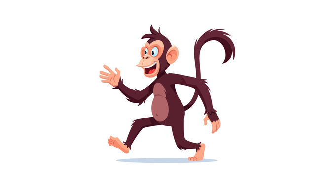 Cartoon Monkey Running happily, waving hand, isolated on white background
