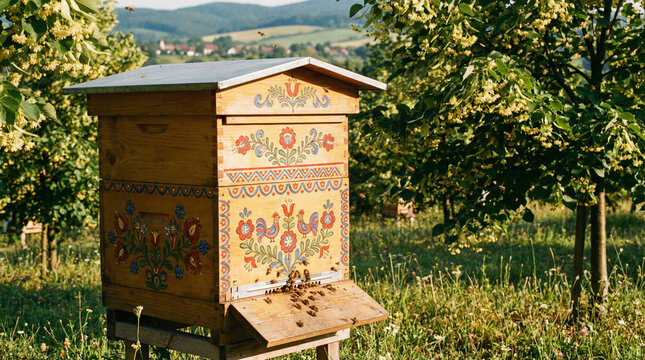 Apple Crates and Wooden Cider Press in Normandy Orchard